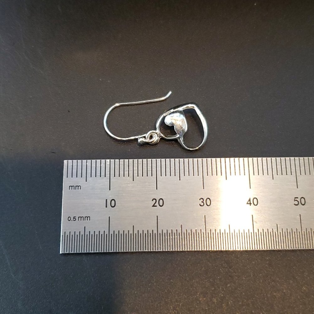 925 Sterling Silver Cute Small Double Heart Earrings - Picture 4 of 5